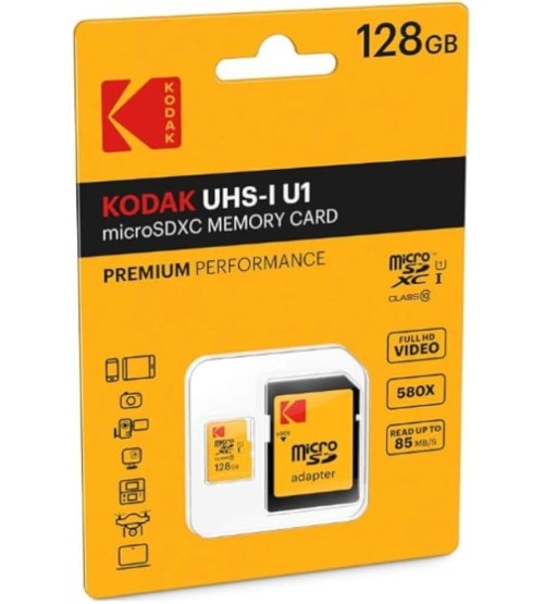 KODAK mSD 128GB UHS-I U1/V10/C10 Y/R/B Card+Adapter